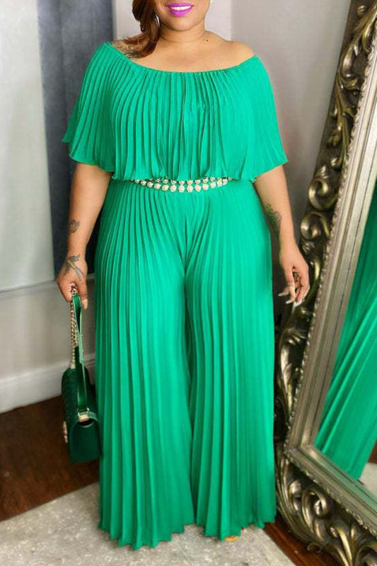 Plus Size Boat Neck Ruffle Wide Leg Jumpsuit