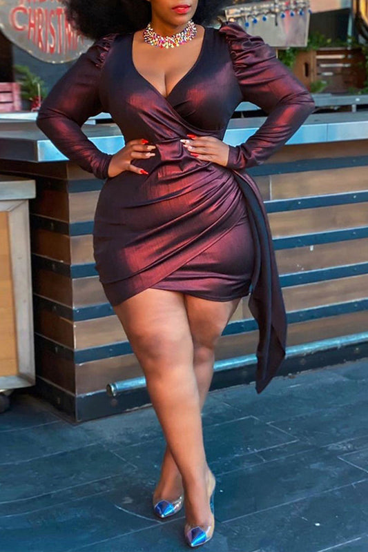 Plus Size Asymmetric Hem V Neck Dress