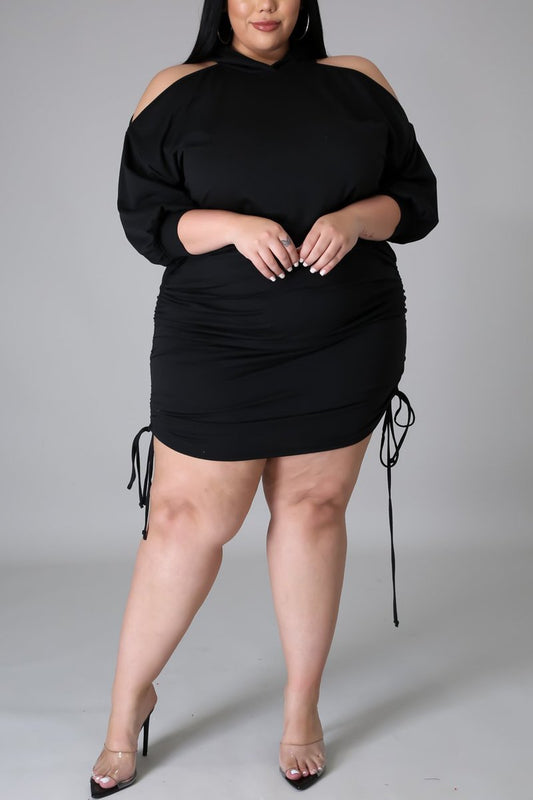 Plus Size Cold Shoulder Hooded Collar Dress