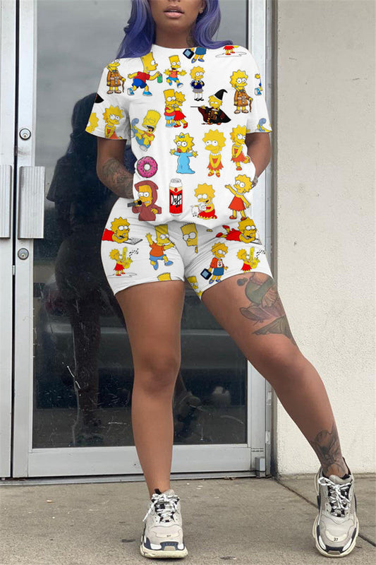 Plus Size Cartoon Print Casual Two Piece Sets