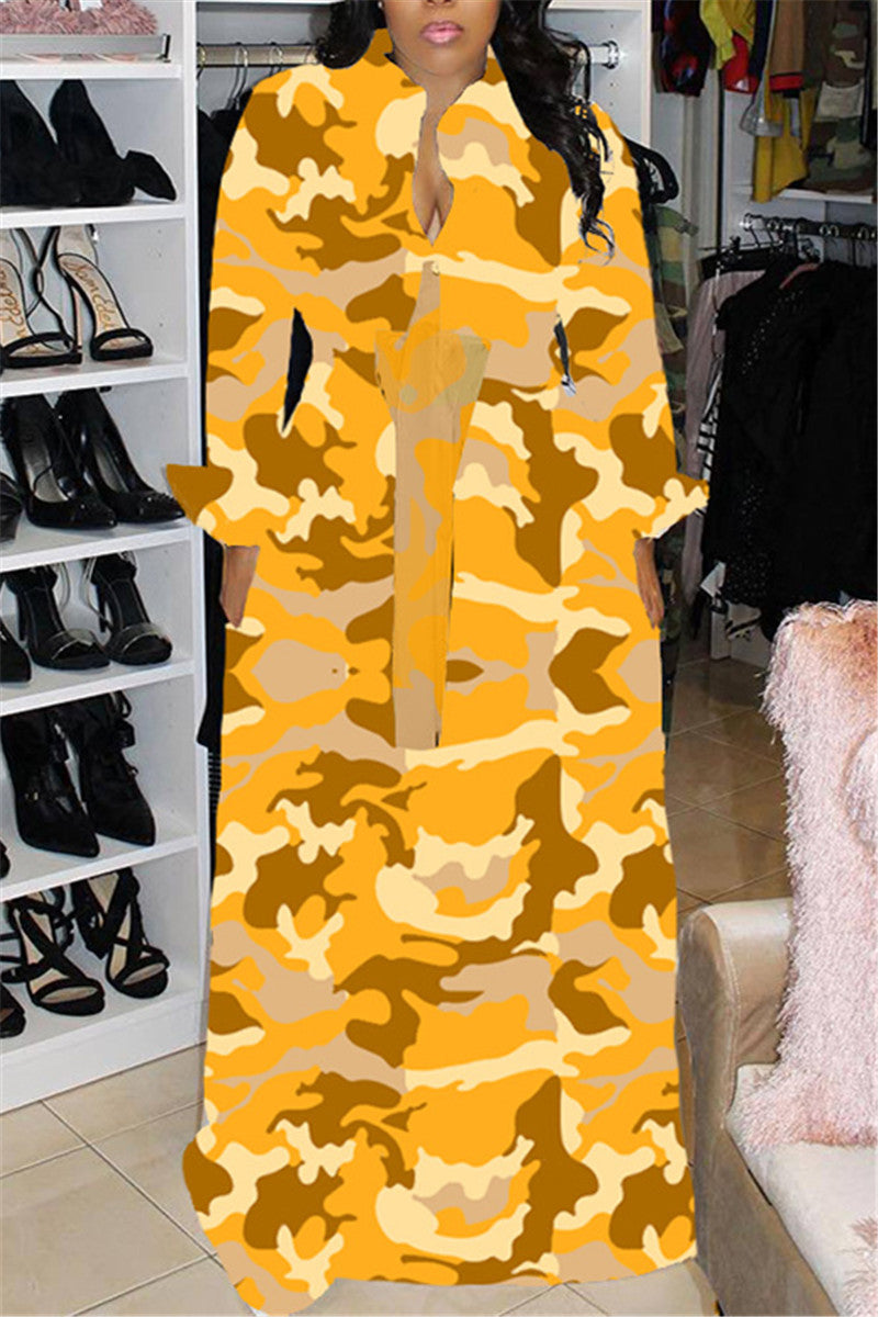 Plus Size Camouflage Print Casual Maxi Dress