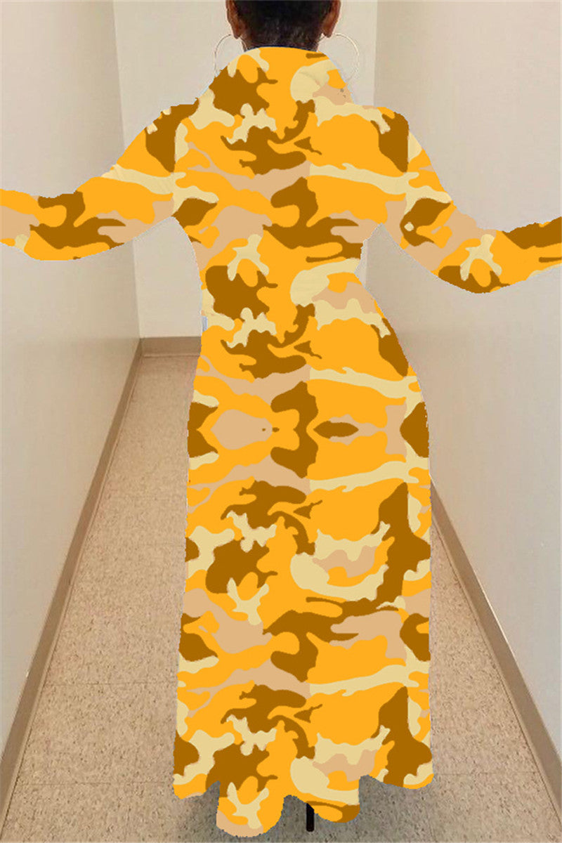 Plus Size Camouflage Print Casual Maxi Dress