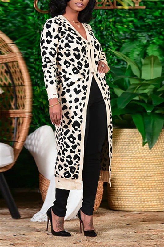 Plus Size Button Up Leopard Coat