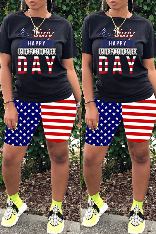 Plus Size American Flag Print Two Piece Sets