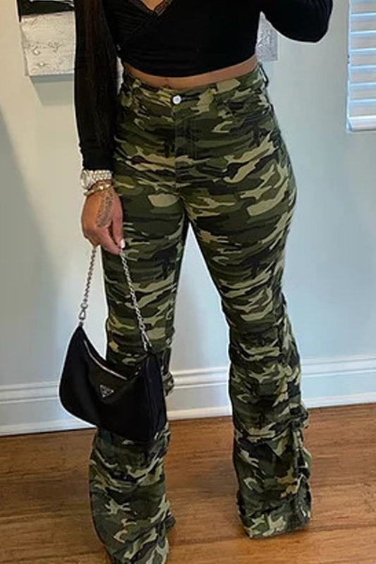 Plus Size Camouflage Print Flare Pants