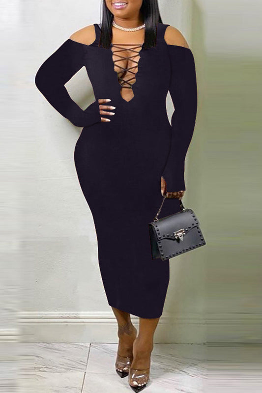 Plus size Cold Shoulder Bandage Maxi Dress