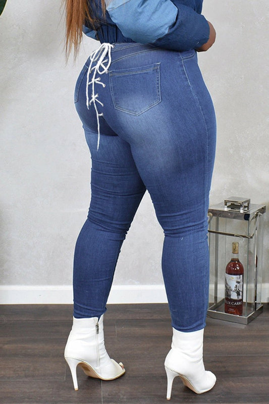 Plus Size Back Bandage Solid Color Pants