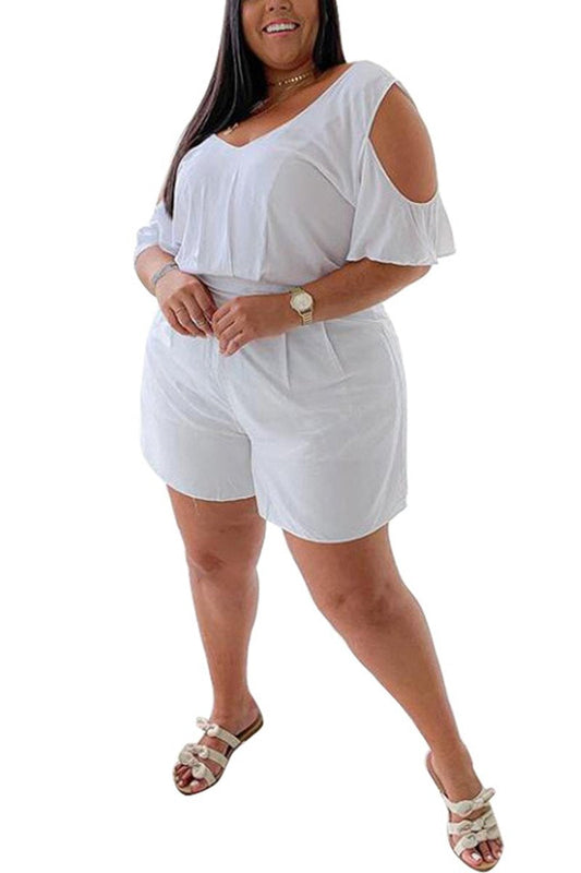 Plus Size Cold Shoulder V Neck Romper